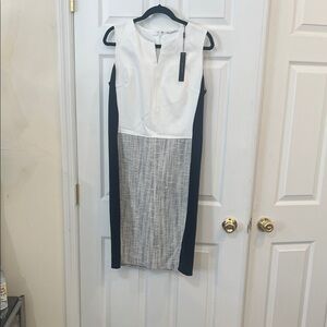 Tahari White and Black Colorblock Midi Dress